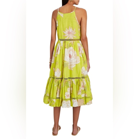 Farm Rio NWT Neon Garden Cotton Midi Dress Floral Summer Yellow Sz XS $235 - Picture 4 of 15